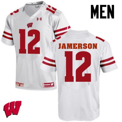 Men's Wisconsin Badgers NCAA #12 Natrell Jamerson White Authentic Under Armour Stitched College Football Jersey RL31V80AI